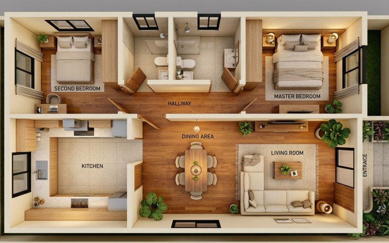 Modern 2BHK 20x50 House Plan with Elegant Interior Design
