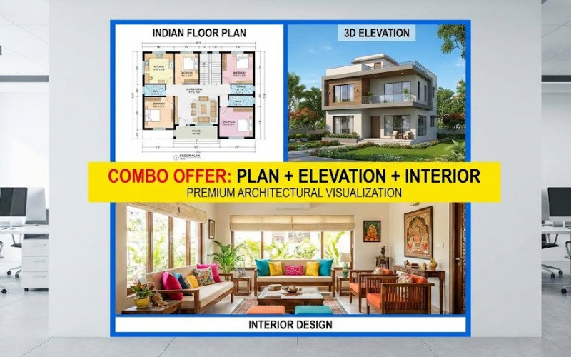 Combo Offer: Floor Plan + Elevation + Interior Design