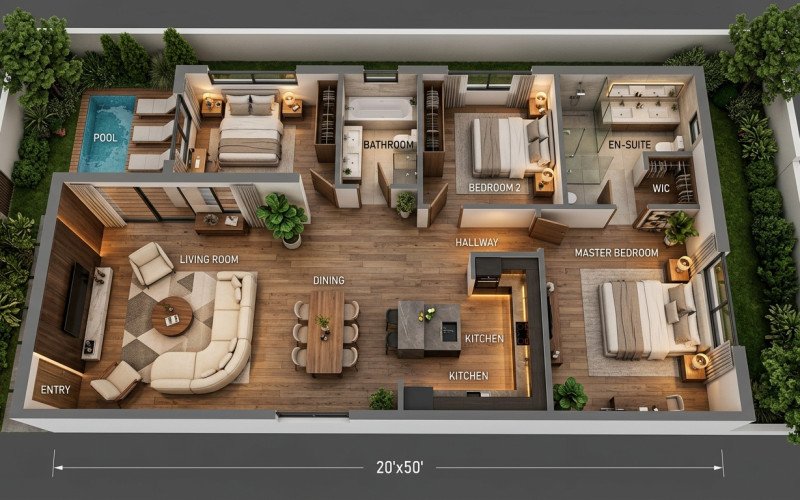 Compact Luxury 20x50 House Layout with Modern Décor