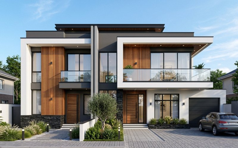 25x50 Duplex House Design | Modern Elevation