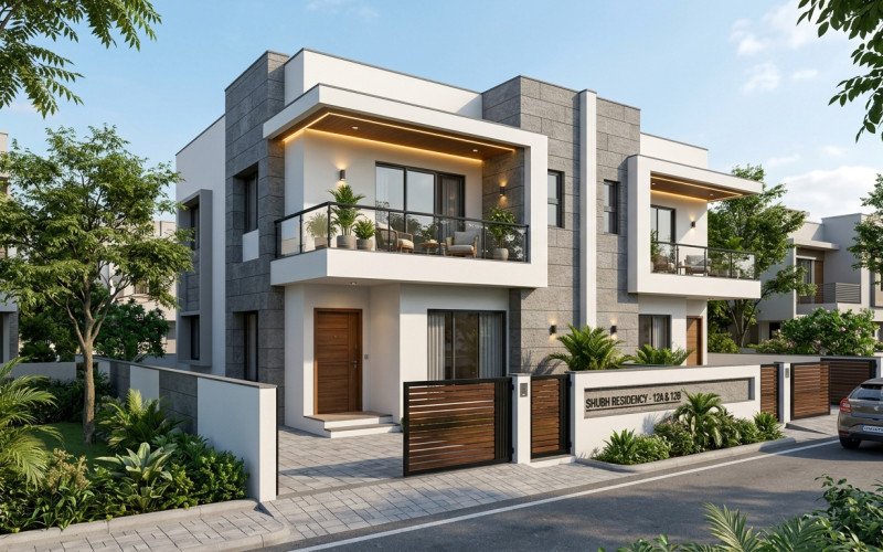 Simple Duplex House Exterior Design | Modern Indian Elevation