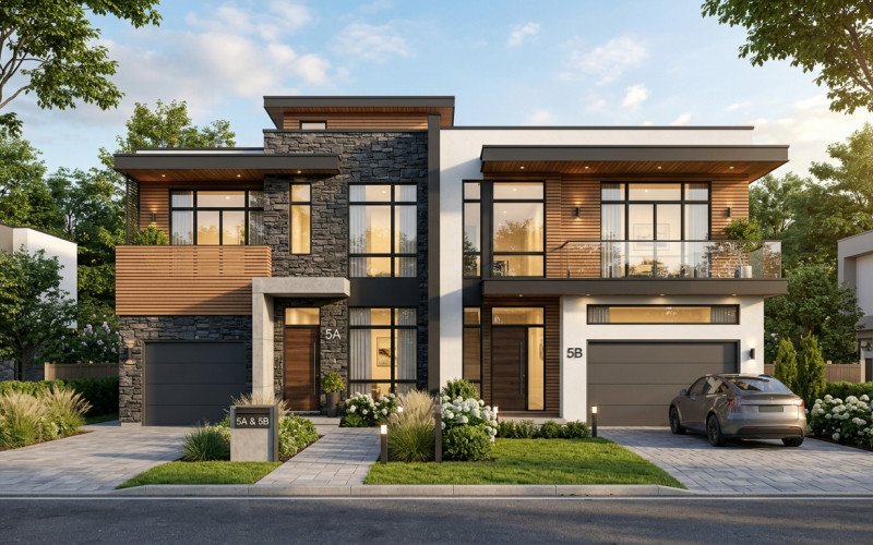Duplex House Modern 3D Elevation