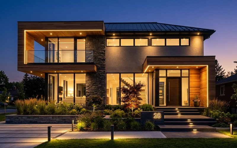 Front Elevation Design with Lighting Effects