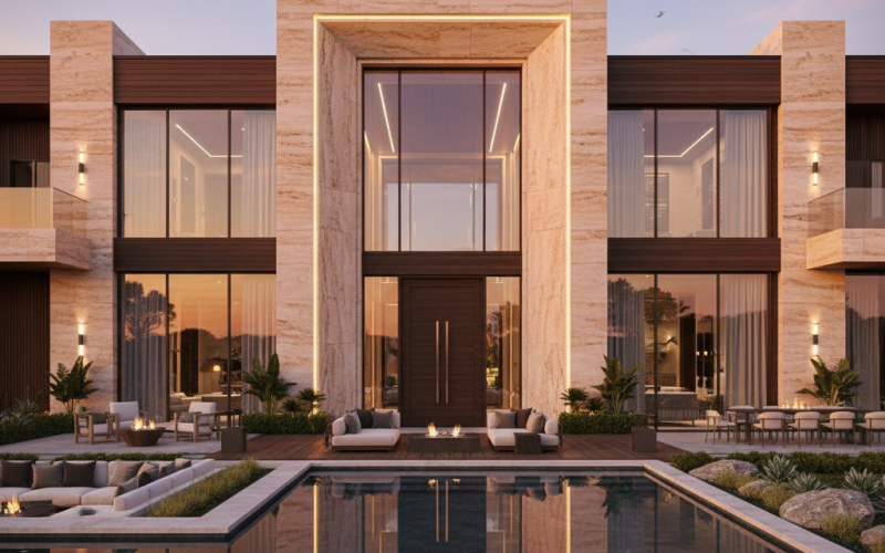 Contemporary Opulence: A Travertine and Glass Residence