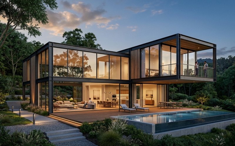 Contemporary Glass House Elevation | Stylish Modern Exterior Design