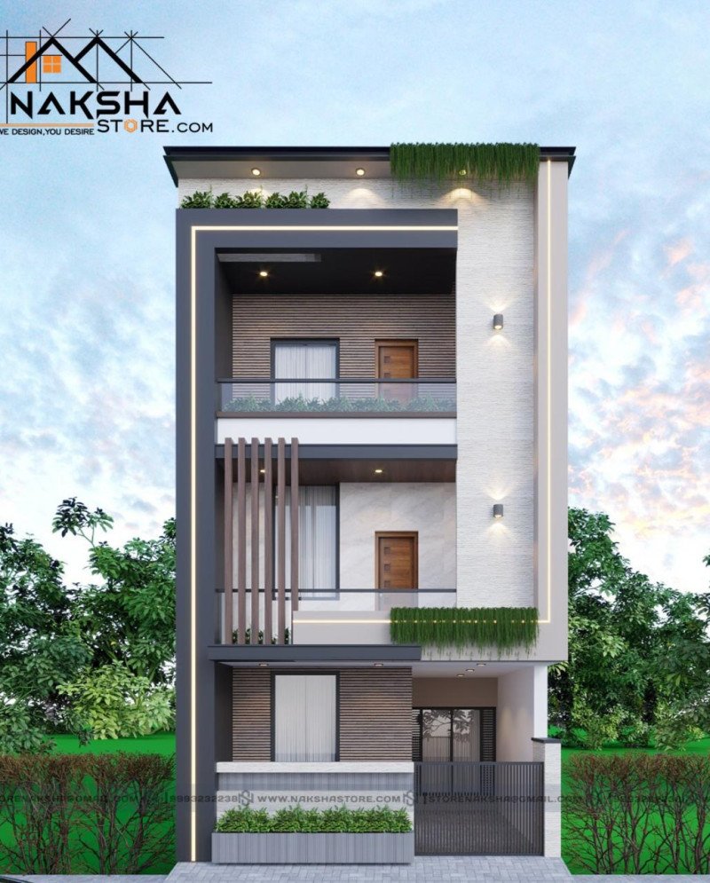 Elegant Triple-Floor Modern 3D Elevation Design | Contemporary Home Front View