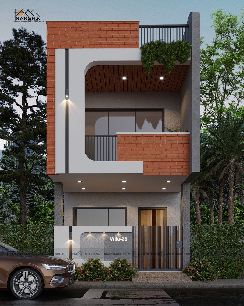 15×45 Modern House 3D Elevation Design in India | Contemporary Front ...