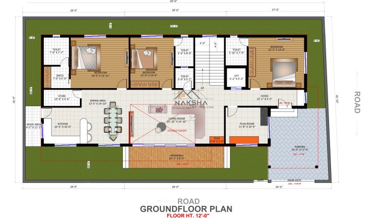 25×45 House Design with Modern 3D Front Elevation & Ground Floor Plan