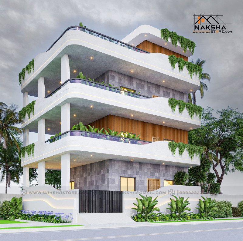 30×50 Modern House Elevation Design | Luxury 3 Floor Contemporary Home ...