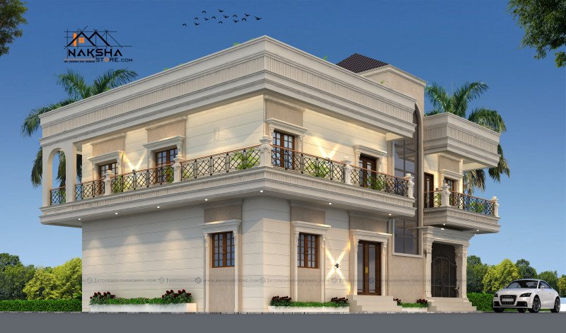 40x50 House Front Elevation | Modern Double Floor Design – Naksha Store