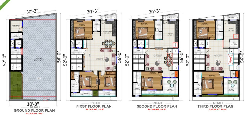 30x50 (G+3) Floor Planning