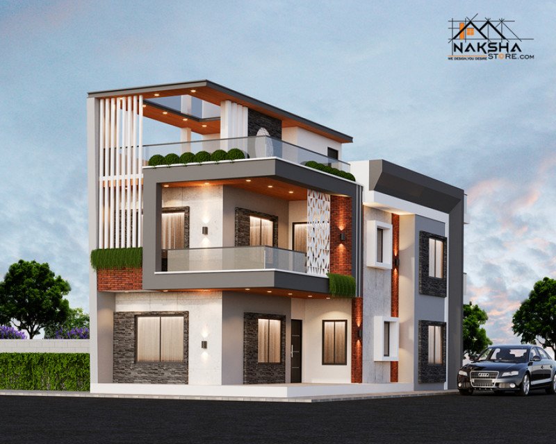 20×60 G+1 / G+2 House Front Elevation