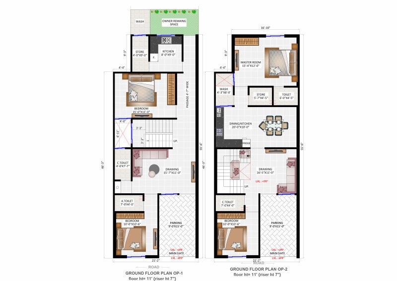 21x46 Modern 2 BHK Ground Floor House Plan | Naksha Store